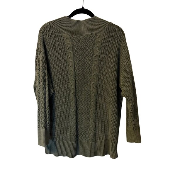 NWOT Aerie Olive Green Cable Knit V-Neck Sweater | 100% Cotton | Size Large - Picture 3 of 6